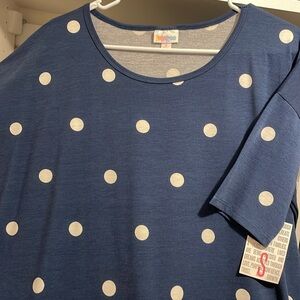 NWT LuLaRoe Irma size Small. Blue with white polka dot